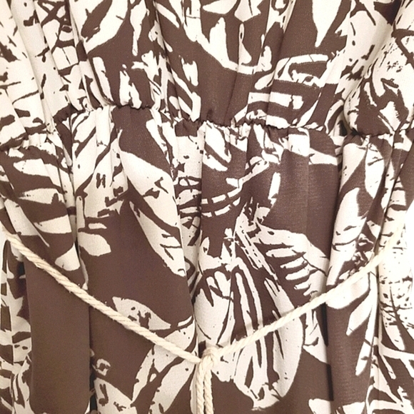 PAPAYA FLORAL TUNIC BOHO MINIDRESS SHORT SLEEVE BROWN WOMENS SMALL - Picture 6 of 9